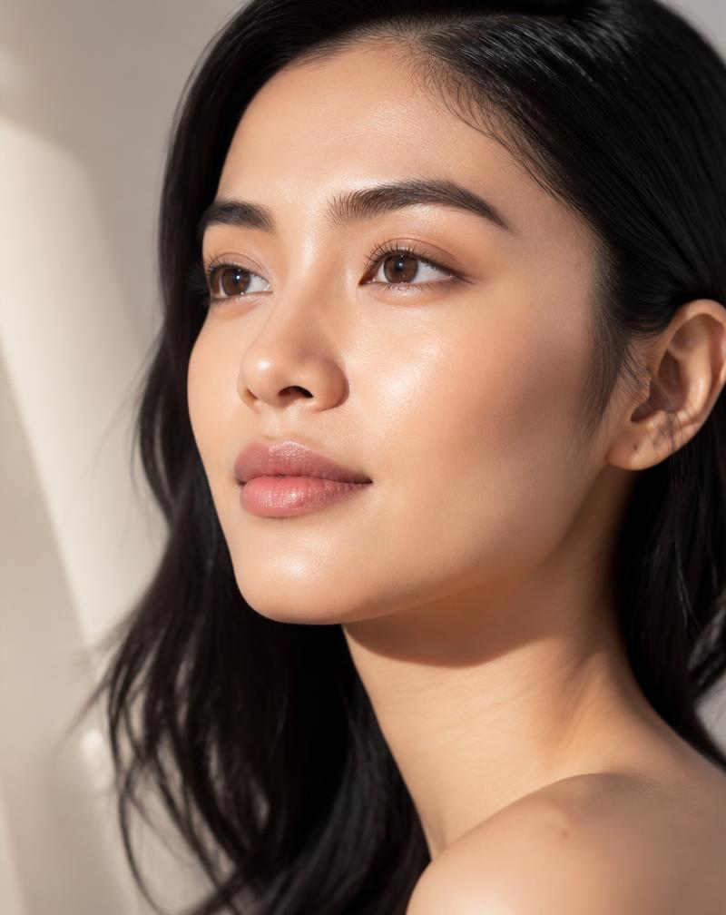 Potret dekat perempuan dengan riasan natural